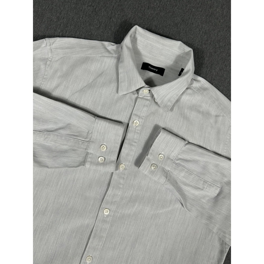 Theory Mens Dress Shirt Gray Heather Long Sleeve Button Up M
